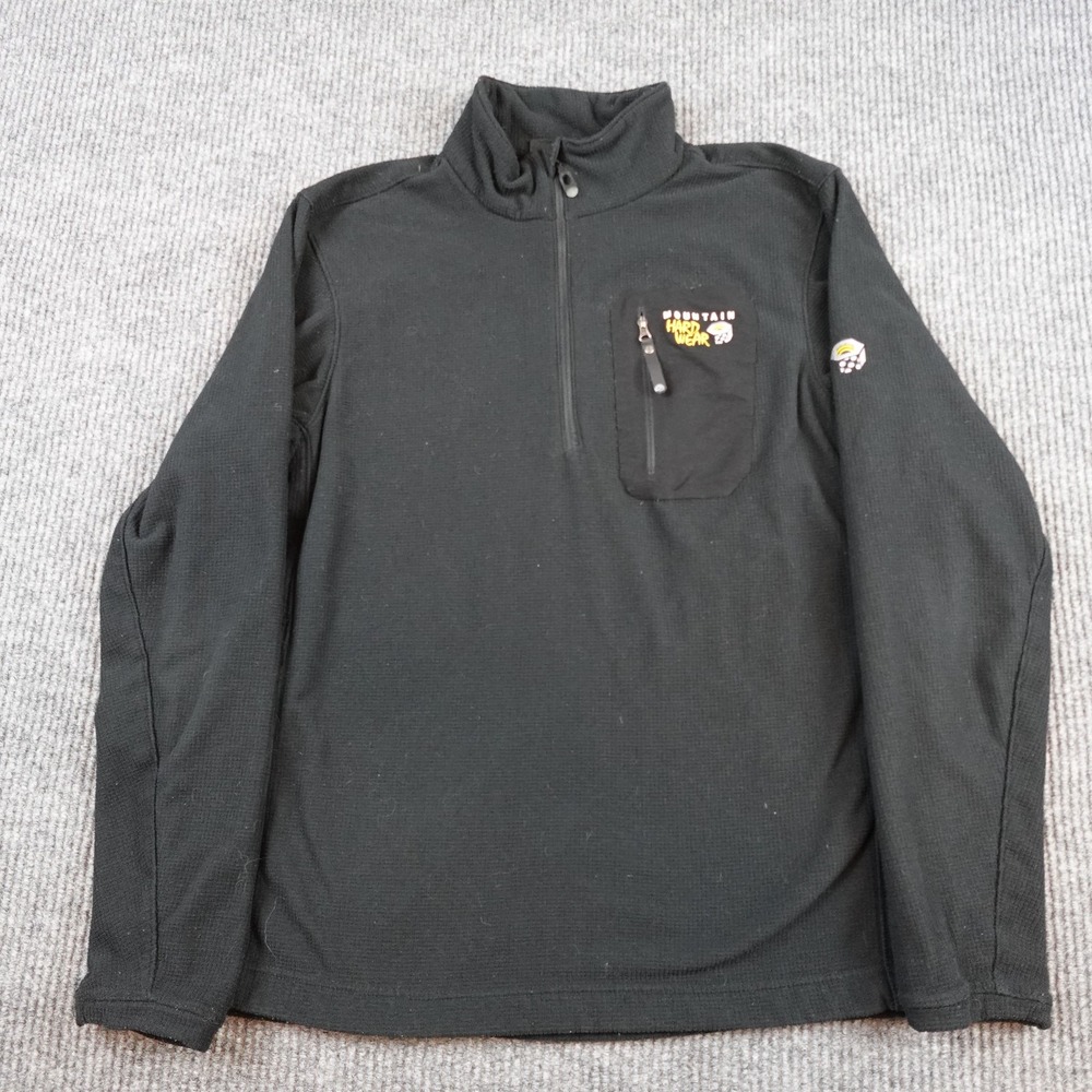 Mountain Hardwear Grid Pullover Mens XL Black 1/4 Zip Fleece Hiking OM3771